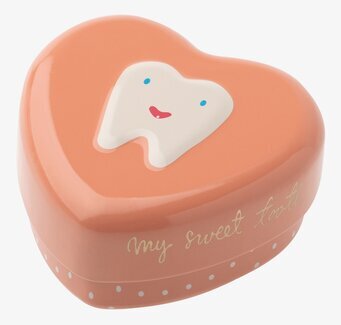 Bild av charmig hjärtformad plåtburk för mjölktänder
