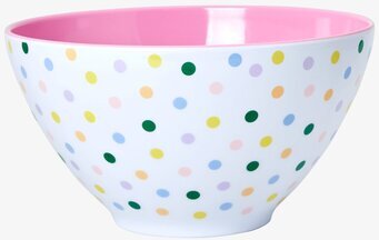 Bild av färgglad och inbjudande prickig salladsskål