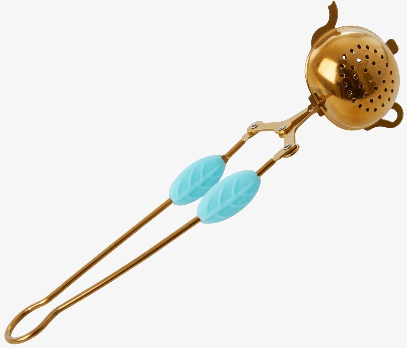 Foto av elegant tesil med guldfinish och turkosa detaljer