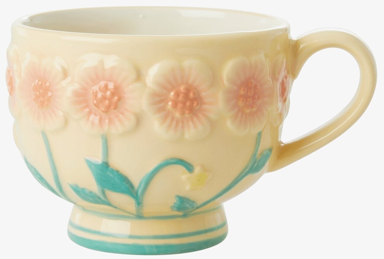 Keramikmugg Creme Flower Design från Rice med blommönster