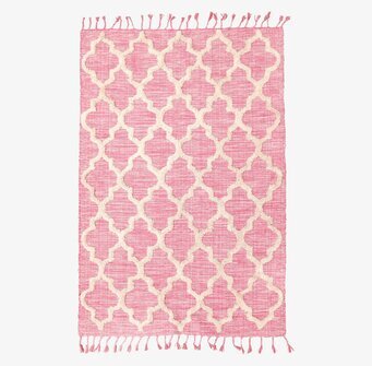 Bild av geometrisk rosa bomullsmatta med fransar