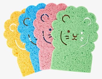 Bild av färgglada lejonformade bad- och kökssvampar