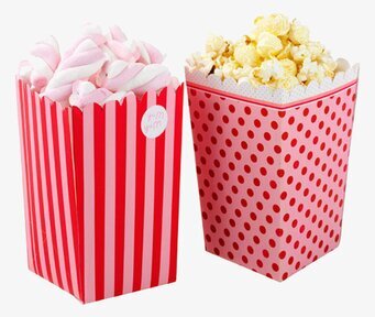 Bild av festliga bägare med popcorn och skumgodis