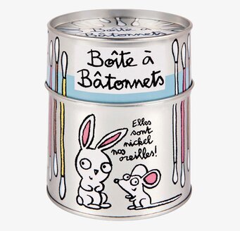 Bild av plåtburk för bomullspinnar i badrumsdesign