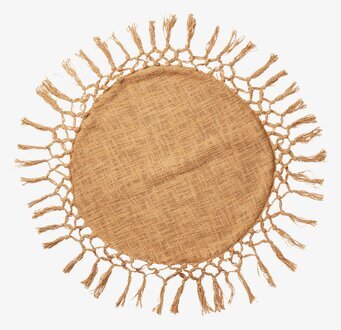 Bild av rustik senapsgul bordstablett med fransar