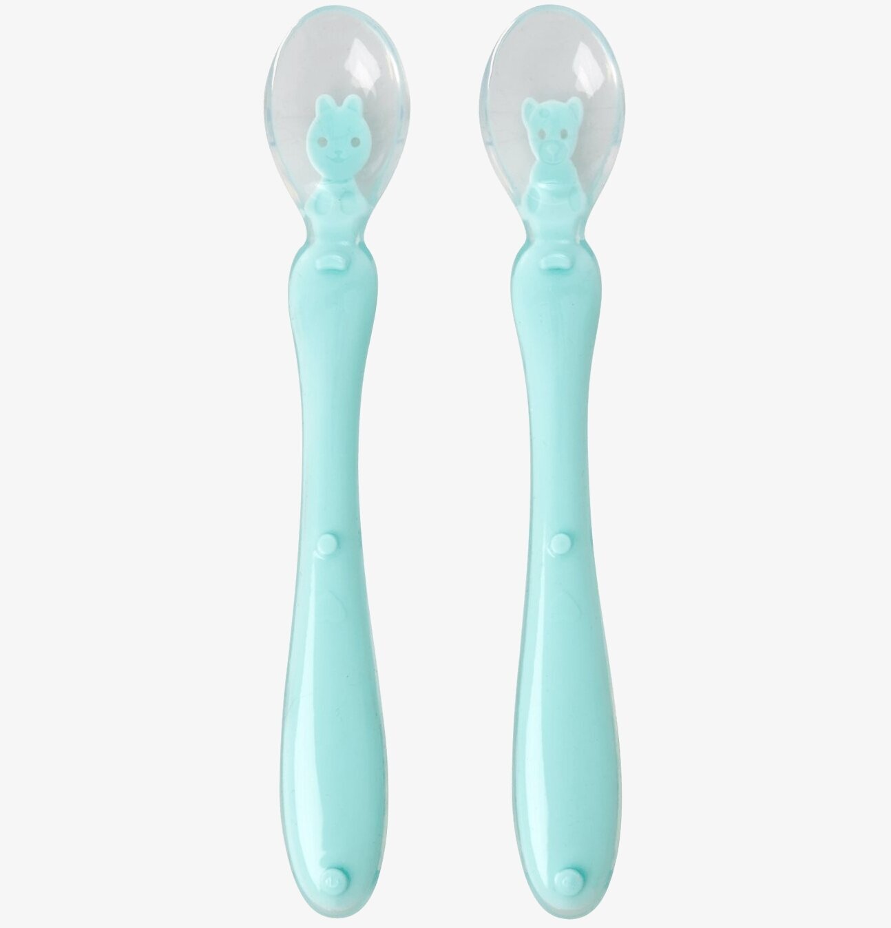 Bild av ljusblå babyskedar med ergonomisk design