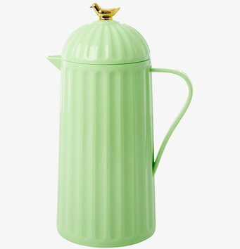 Bild av pastellgrön termos med guldfågel-design