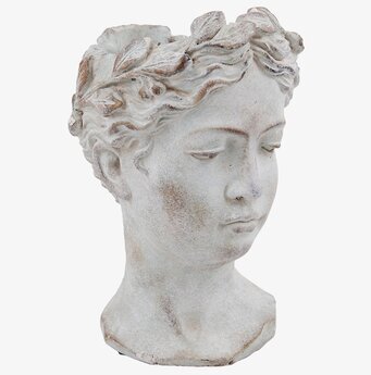 Bild av skulptural kruka med klassiskt bystporträtt