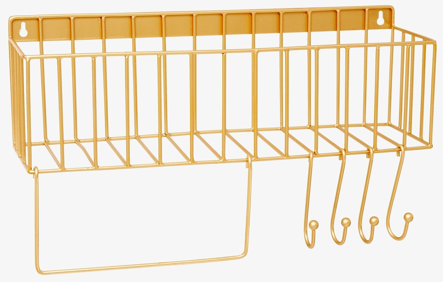 Vägghylla Metal Guld från Rice med krokar och rutnätsdesign