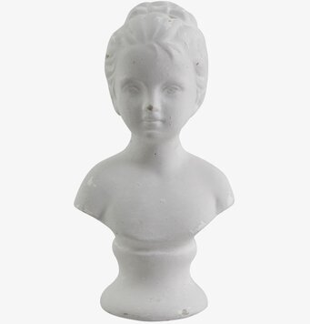 Foto av klassisk ljusgrå byst med detaljerad skulptur