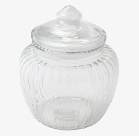 Bild av elegant glasburk med räfflad design och lock