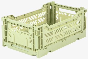 Foto av ljusgrön förvaringsback i plast med handtag