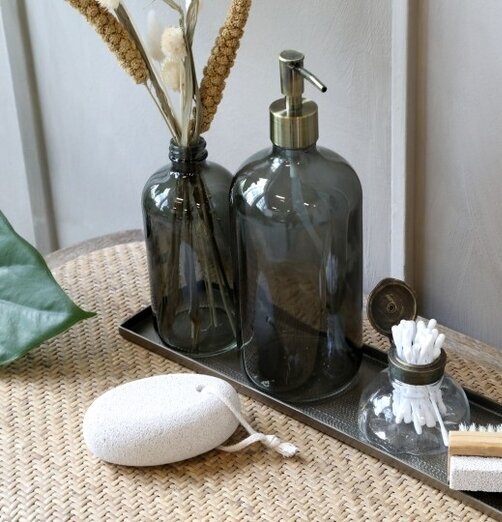 Glasflaska Med Pump Stenkol 1000 ml från Chic Antique