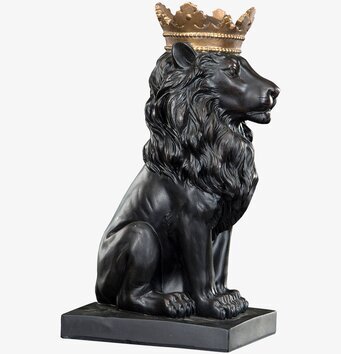 Bild av ståtlig lejonfigur med guldkrona och elegans