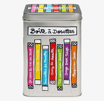 Bild av färgglad plåtburk i zink med fransk design