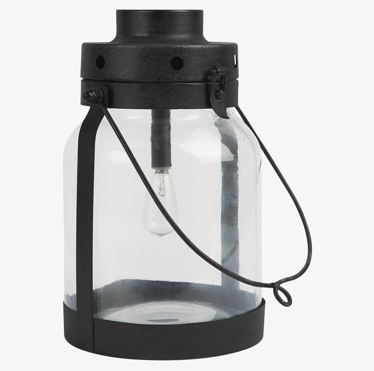 Bild av stilren svart metall lanterna med LED-lampa