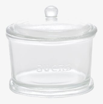 Bild av glasburk med traditionell form och tätt lock