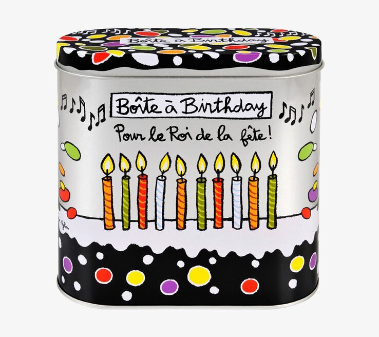 Plåtburk Speldosa svart från Derriére la porte med ljus