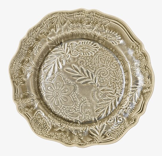 Bild av runt fat med arabesque-design och sandtoner