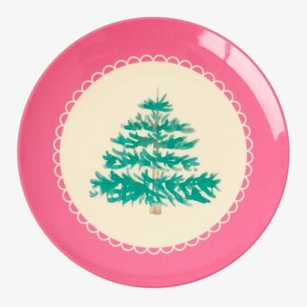 Bild av festlig desserttallrik med julgran-design