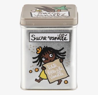 Bild av lekfull plåtburk för vaniljsocker i köket