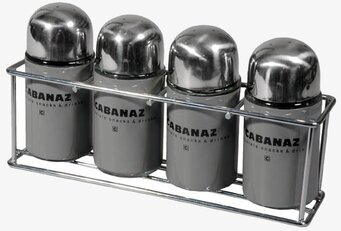 Bild av stilrent kryddställ i stålgrå nyans för köket