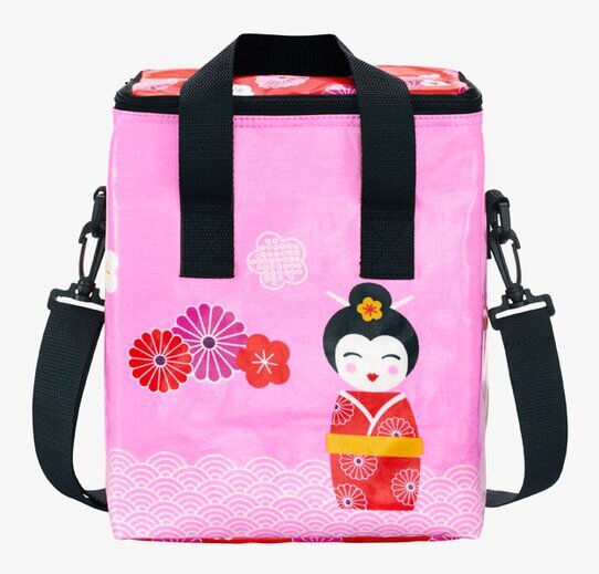 Bild av färgglad kylväska med japansk kokeshi-design