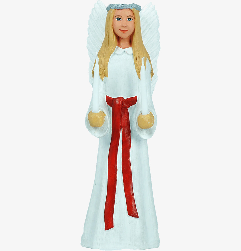 Ängel Elin från Sverigealmanackan, luciastatyett med ljus