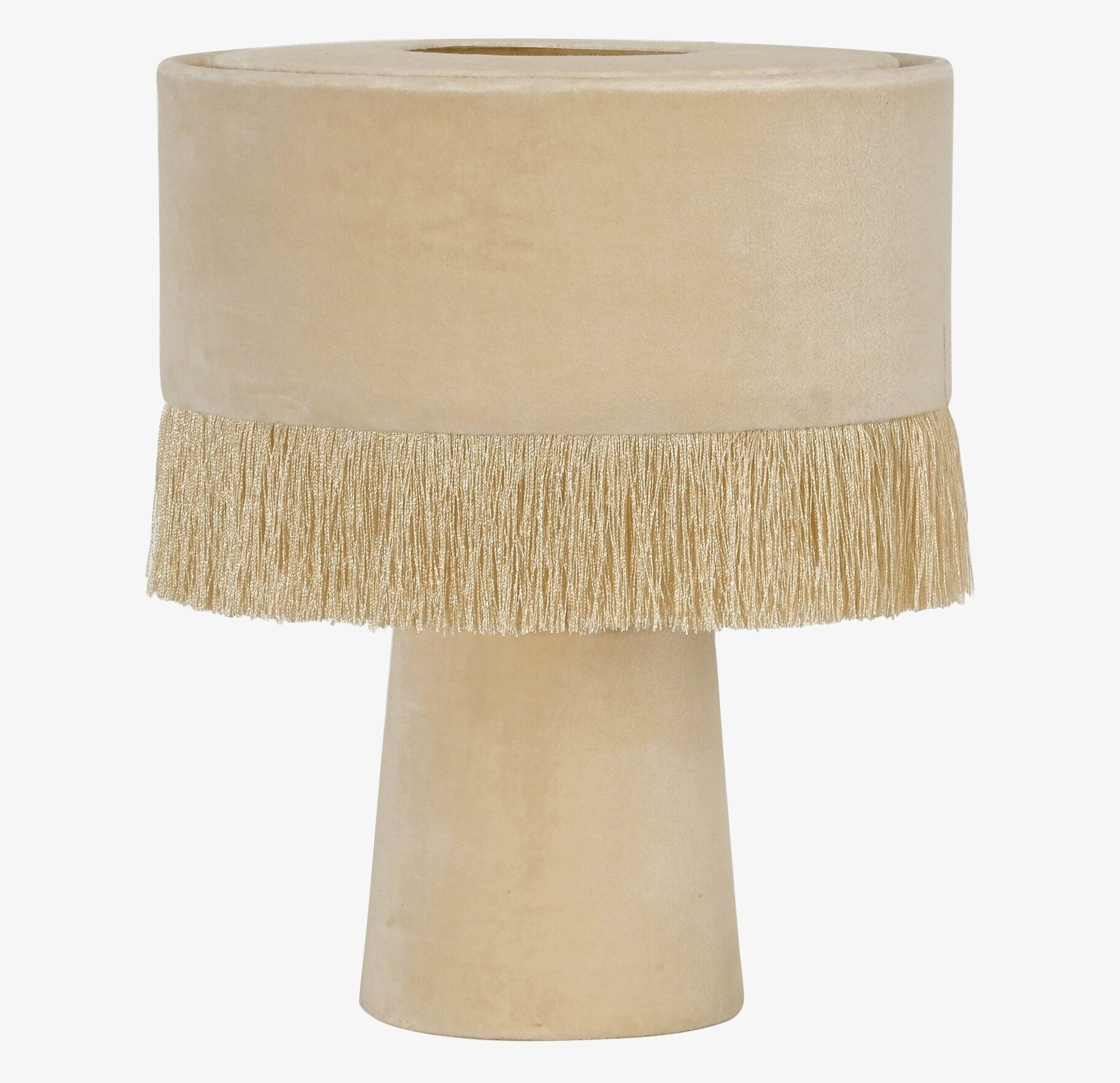 Bild av en elegant ljusrosa bordslampa med fransar