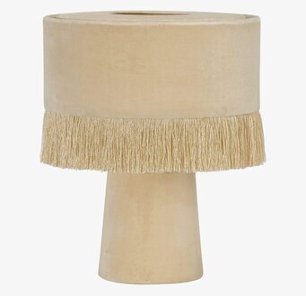 Bild av en elegant ljusrosa bordslampa med fransar