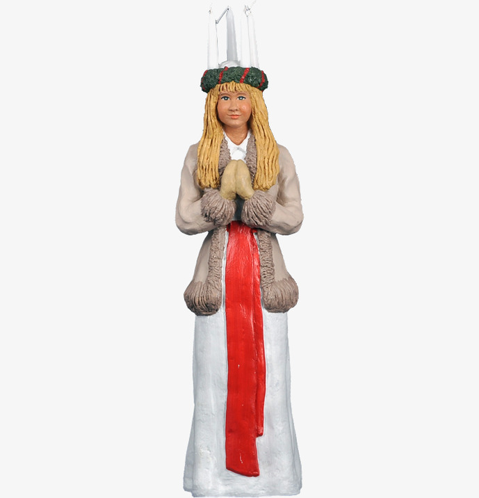 Stor Lucia från Sverigealmanackan i traditionell dräkt