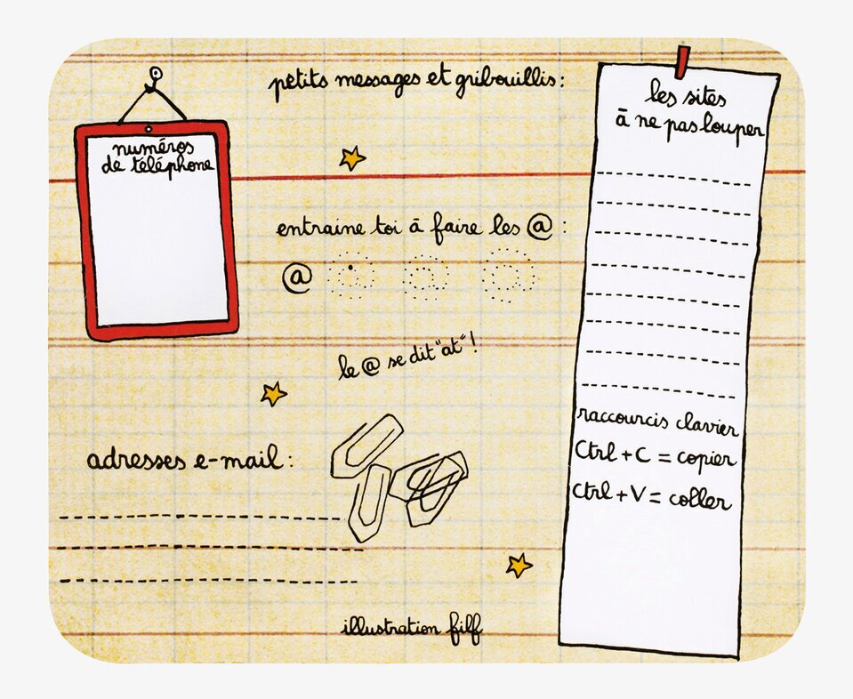 Bild av retroinspirerad musmatta med skolstil och humor