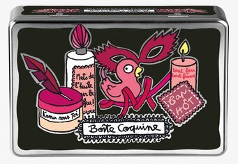 Bild av en färgglad och lekfull plåtburk med fågel