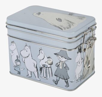 Bild av charmig teburk med Muminmotiv och illustrationer