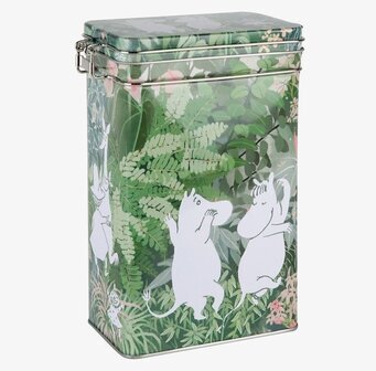 Bild av färgglad kaffeburk med Mumin-design