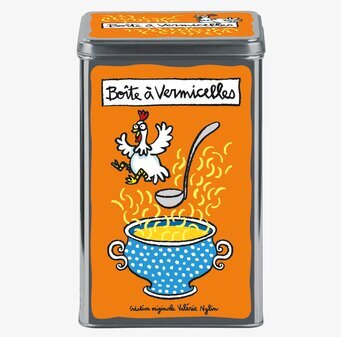 Bild: Färgglad plåtburk för nudlar med livlig design