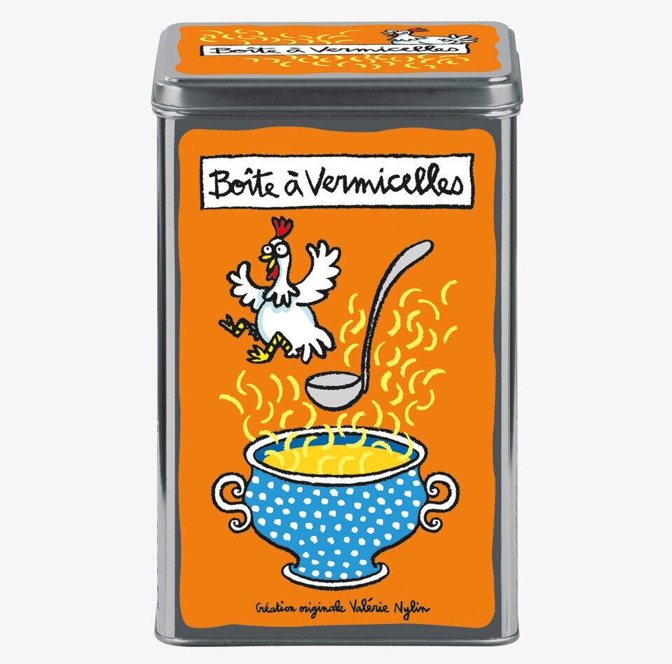 Bild: Färgglad plåtburk för nudlar med livlig design