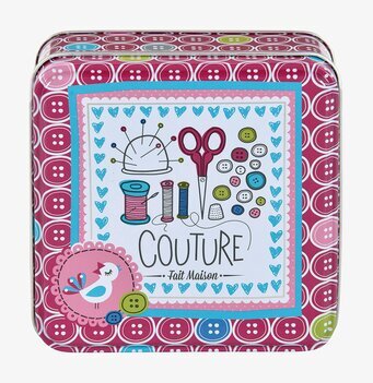 Bild av färgglad plåtburk för kreativ förvaring