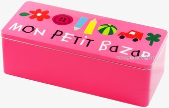 Foto av rosa plåtburk med lekfull design och färger