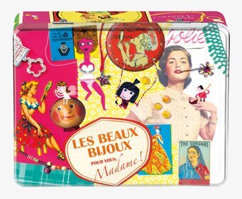 Bild av färgglad plåtburk med retrodesign och detaljer