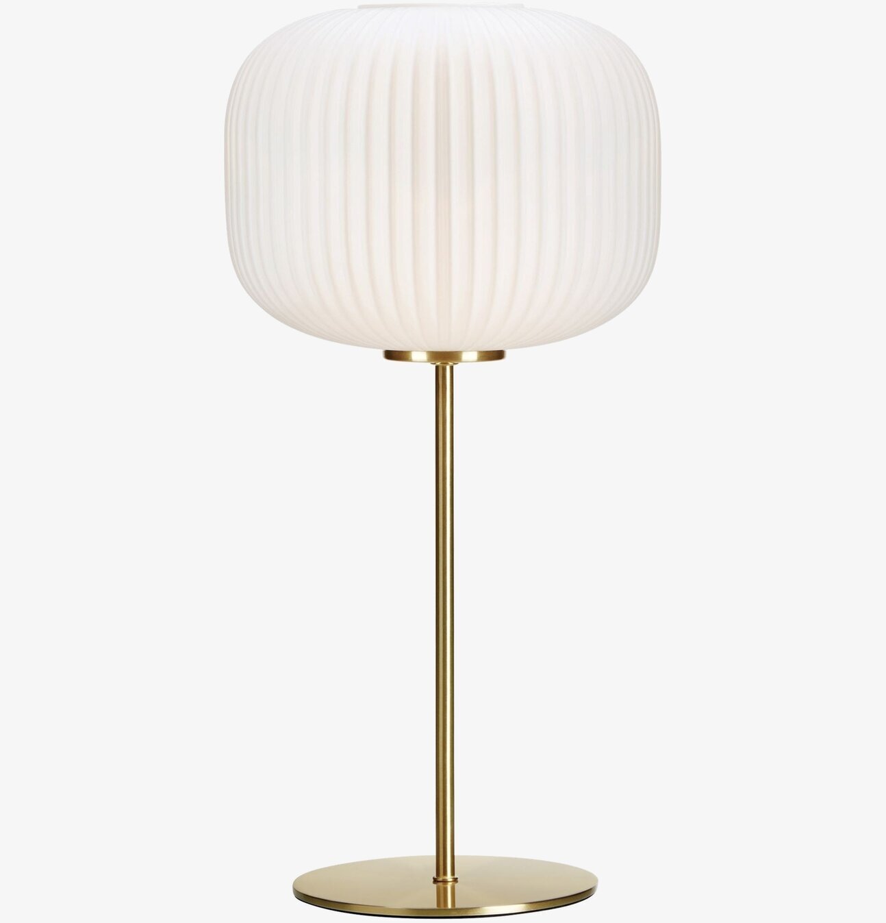 Bild av stilren bordslampa med vit och mässing design