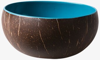Bild av en oval, turkos lackerad skål med kokosutseende