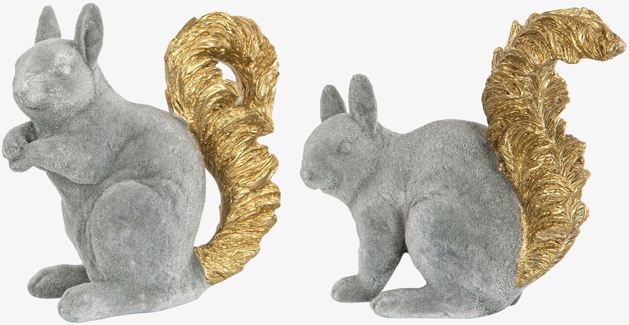 Bild av elegant ekorre i grå sammet och gulddetaljer