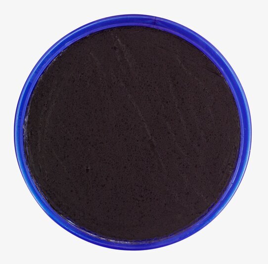 Bild av ansiktsfärg i svart med blå förpackningskant