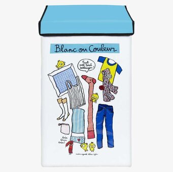 Bild av färgglad och lekfull tvättkorg med illustrationer