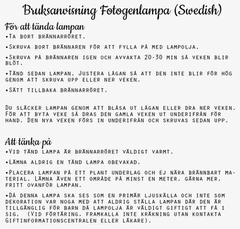 Bild: Instruktioner för säker användning av fotogenlampa