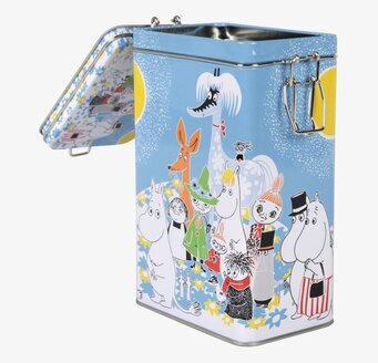 Bild av färgglad kaffeburk med Mumintrollet motiv