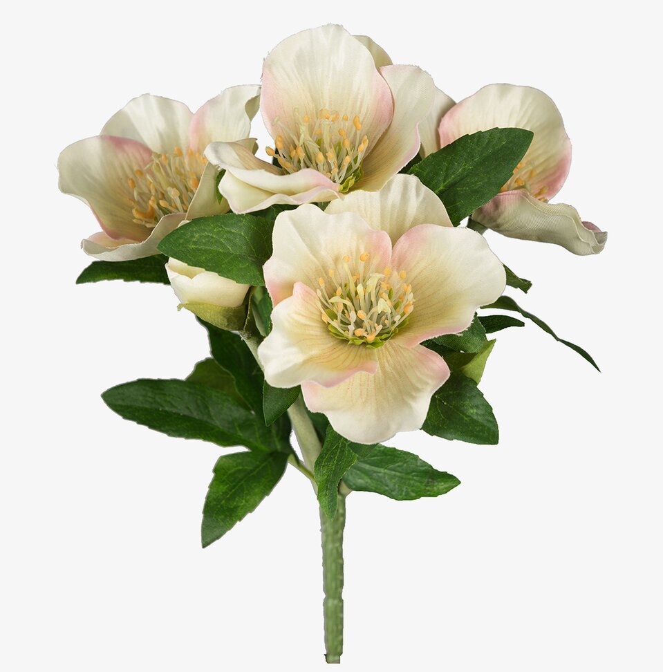 Bild av konstgjord julrosbukett i vit och rosa färg