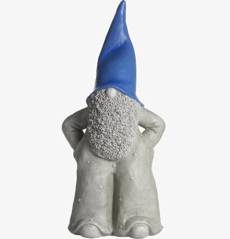 Foto av charmig tomtefigur med blå spetsig hatt