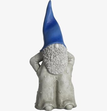 Bild av charmig tomtefigur med blå mössa och grått skägg